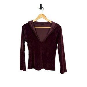 Vintage Y2K Omgirl Velvet Hooded Long Sleeve Top Burgundy Size Small